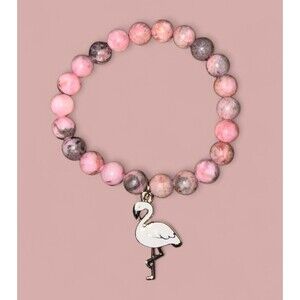 Pink Flamingo Stacking Bracelet with Key Ring Coin Purse - Pink Natural Stone